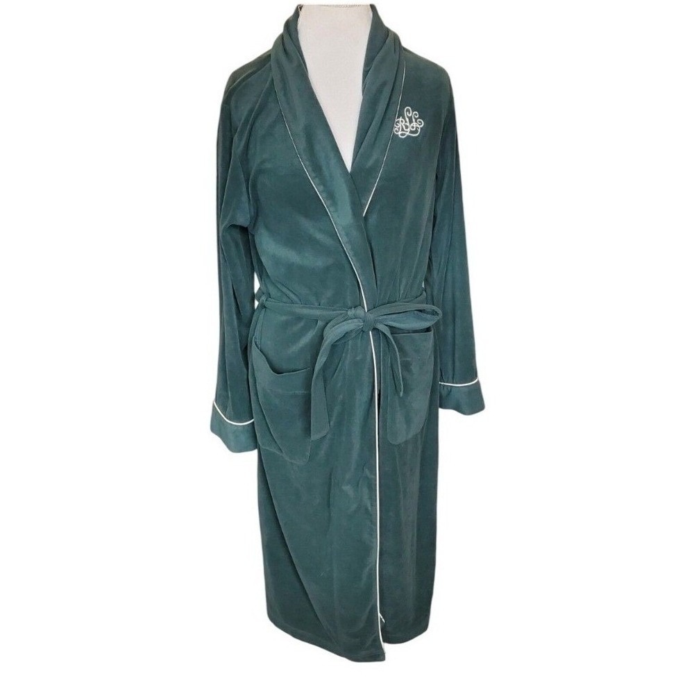 Lauren Ralph Lauren Mens Fleece Robe Dark Green Shawl Collar Monogram Large